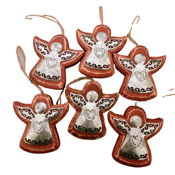 Vintage Wooden Angels and Stars Christmas Ornaments set of 12 - Picture 1 of 8